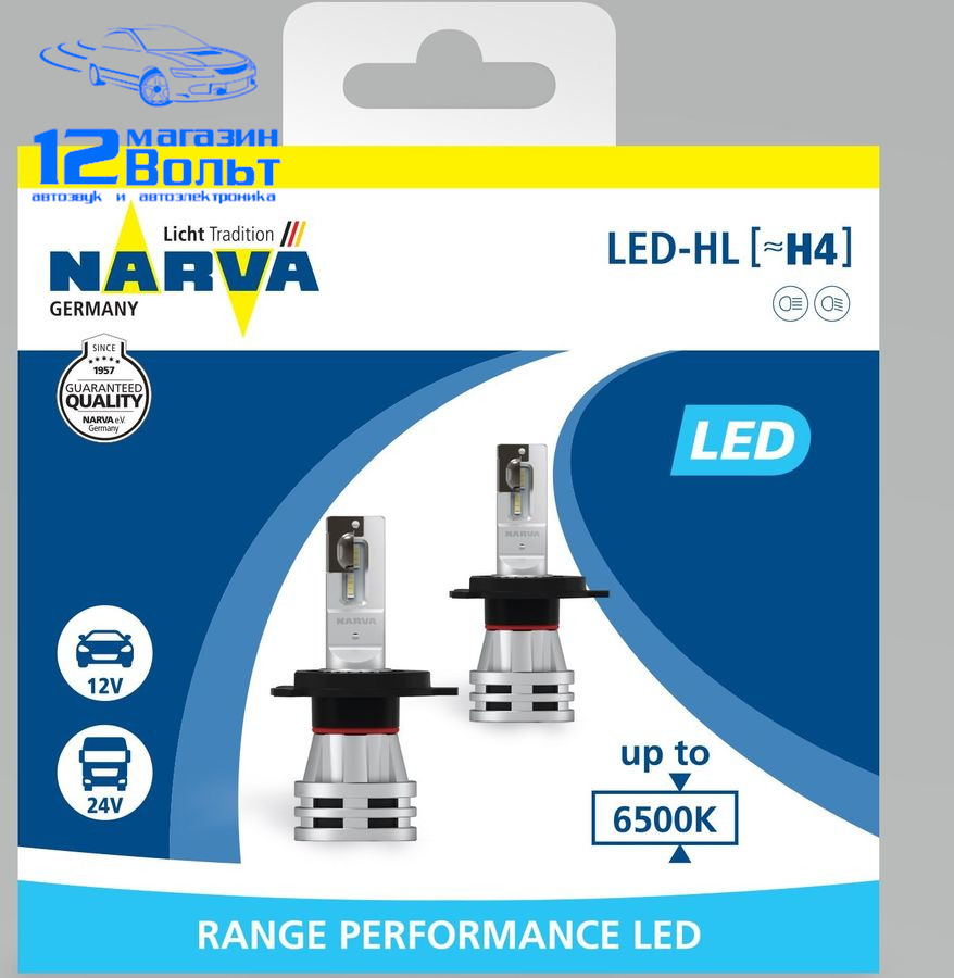 NARVA H4 Range Performance LED 12/24V (P43t) 6500K 16/16W, встр. CANbus
